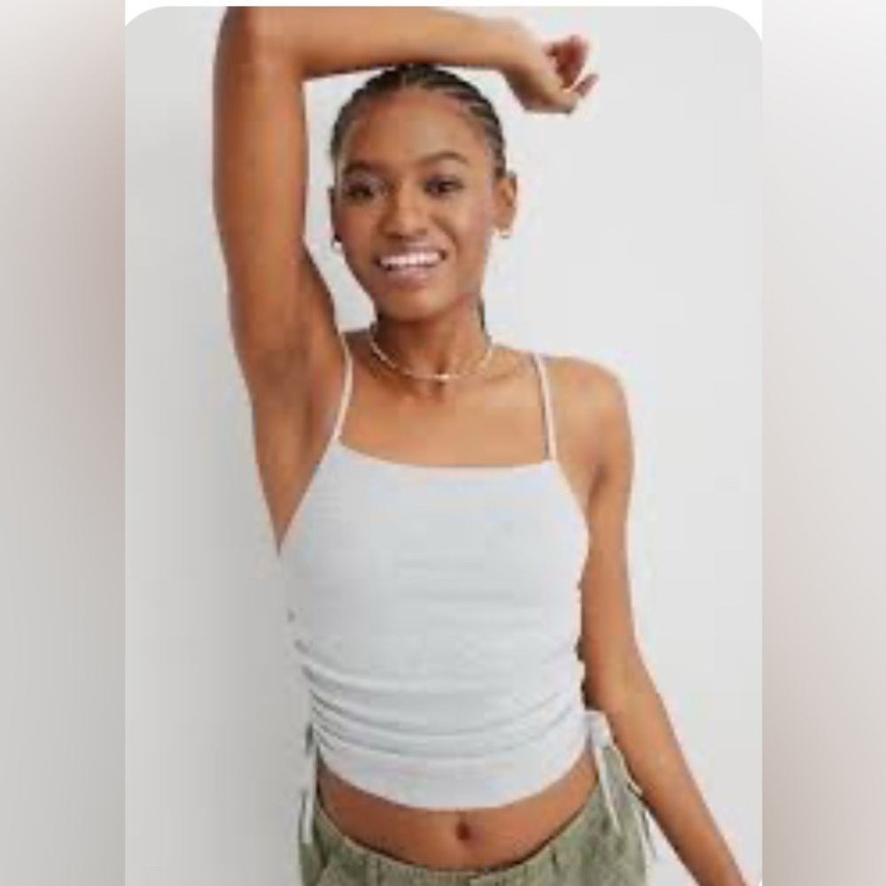 Aerie Women's Oatmeal Rouched Crop Tank Top Size XL